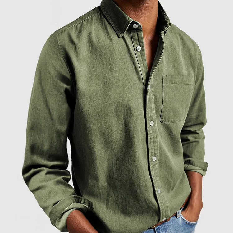 Men's Tailored Cotton Shirt with Notch Collar and Button Placket