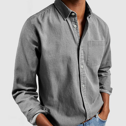 Men's Tailored Cotton Shirt with Notch Collar and Button Placket