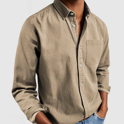 Men's Tailored Cotton Shirt with Notch Collar and Button Placket