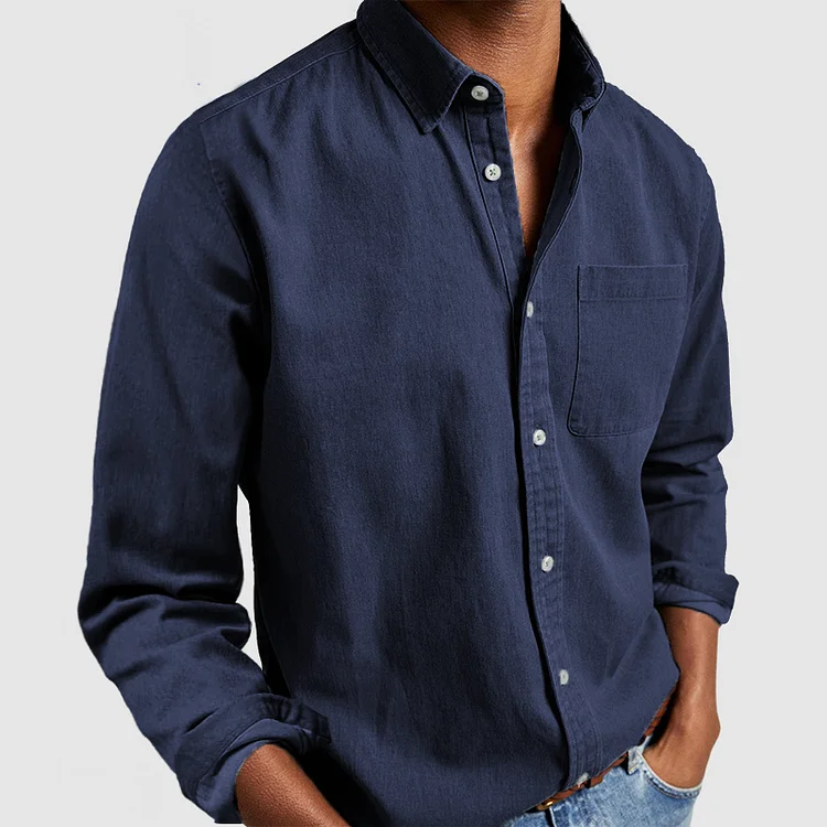 Men's Tailored Cotton Shirt with Notch Collar and Button Placket