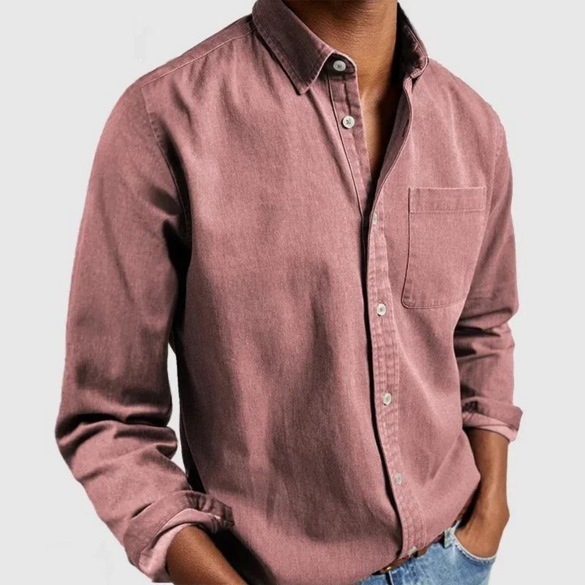 Men's Tailored Cotton Shirt with Notch Collar and Button Placket