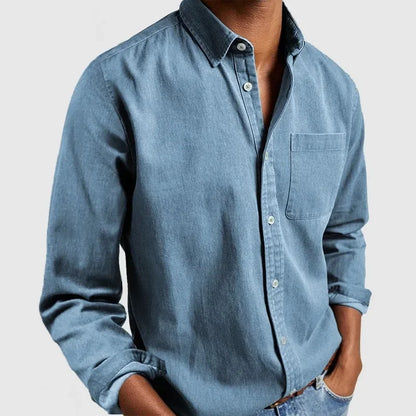 Men's Tailored Cotton Shirt with Notch Collar and Button Placket