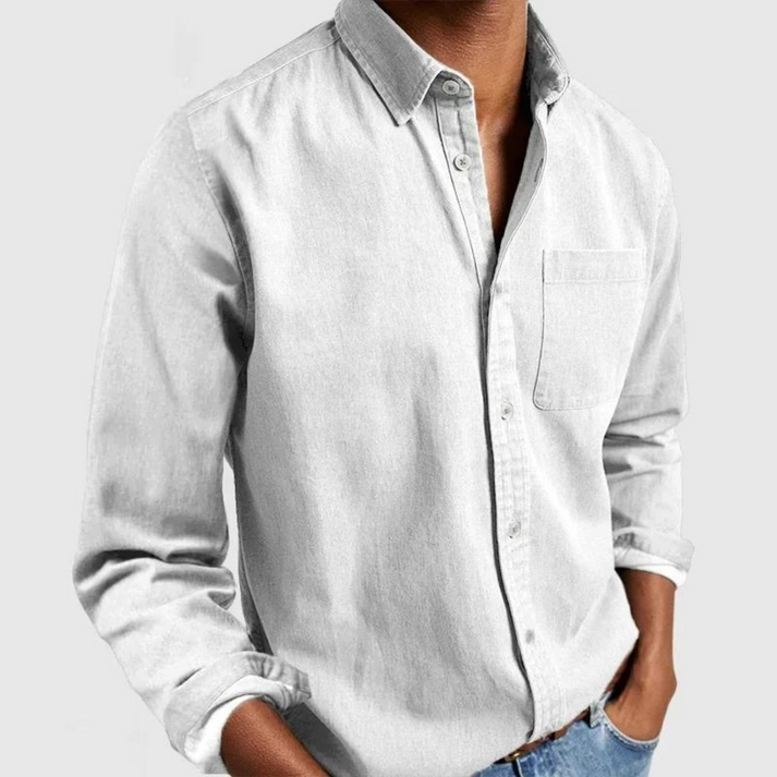 Men's Tailored Cotton Shirt with Notch Collar and Button Placket
