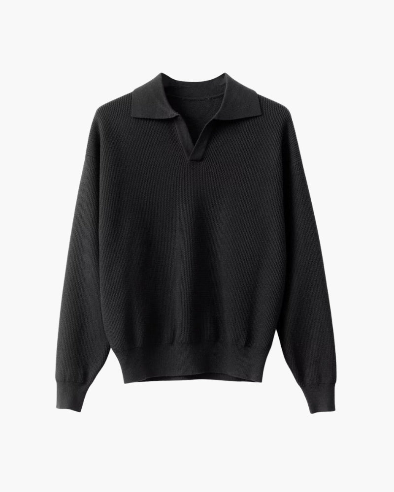 Men's Textured Knit Polo Sweater with Refined Minimalism