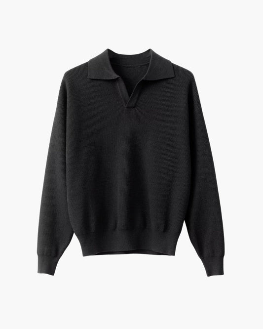 Men's Textured Knit Polo Sweater with Refined Minimalism