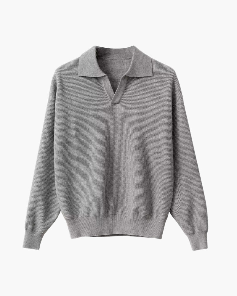 Men's Textured Knit Polo Sweater with Refined Minimalism