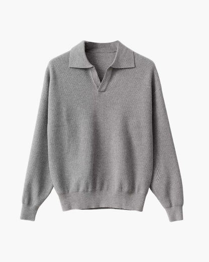 Men's Textured Knit Polo Sweater with Refined Minimalism