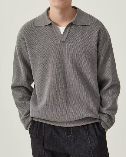 Men's Textured Knit Polo Sweater with Refined Minimalism