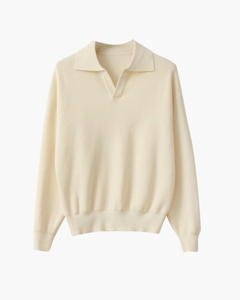 Men's Textured Knit Polo Sweater with Refined Minimalism