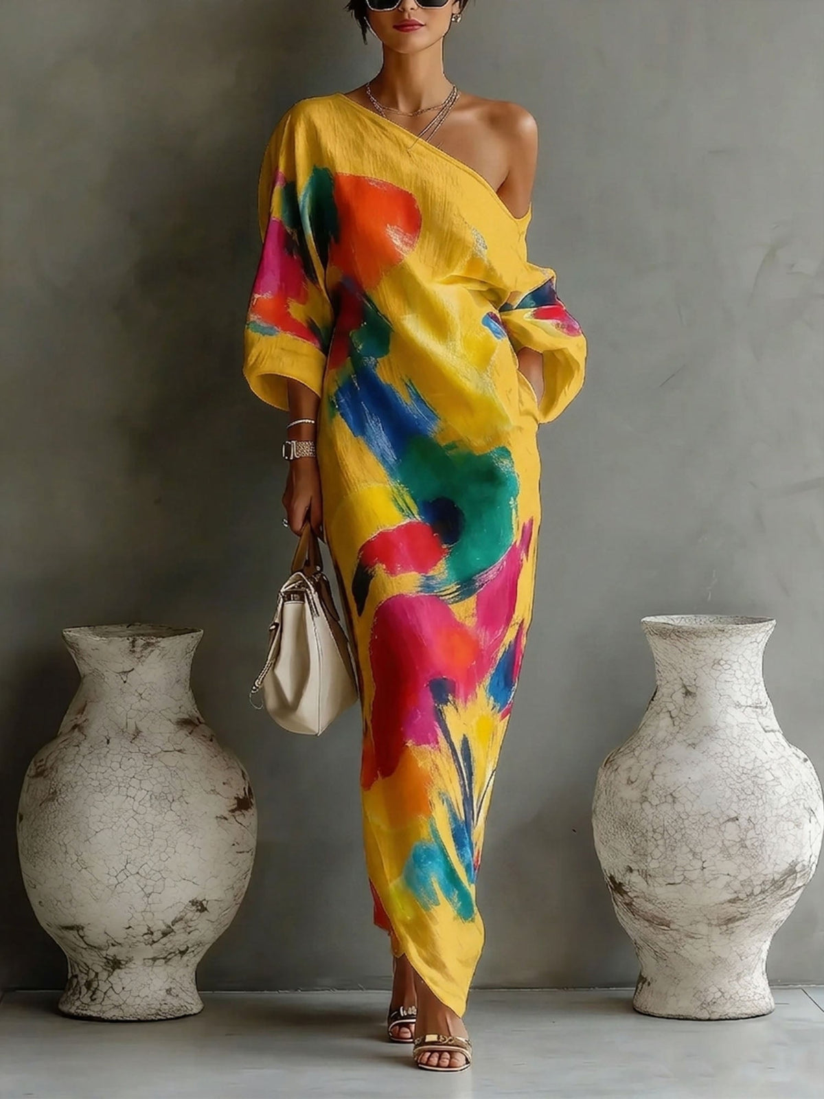 Women's Abstract Print Maxi Dress for Summer Events