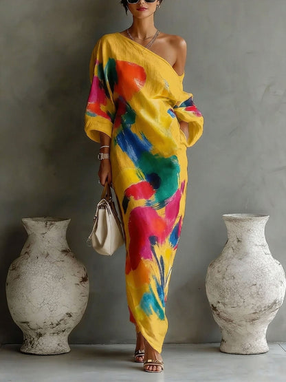 Women's Abstract Print Maxi Dress for Summer Events