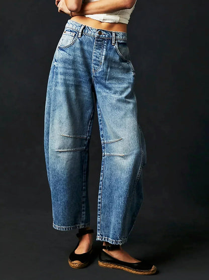 Women's Barrel Leg Jeans with Relaxed Curved Fit
