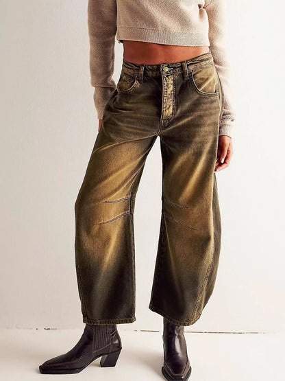 Women's Barrel Leg Jeans with Relaxed Curved Fit