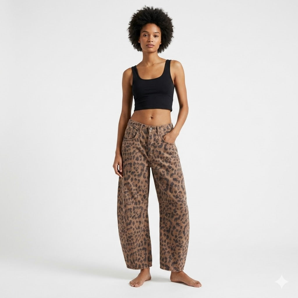 Women's Barrel Leg Jeans with Relaxed Curved Fit