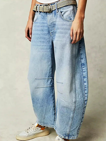 Women's Barrel Leg Jeans with Relaxed Curved Fit