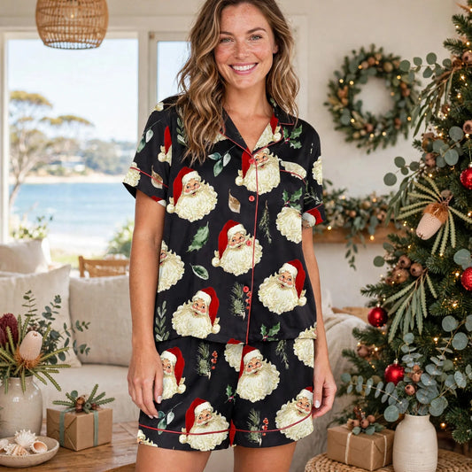 Women's Black Candy Cane Print Christmas Pyjamas