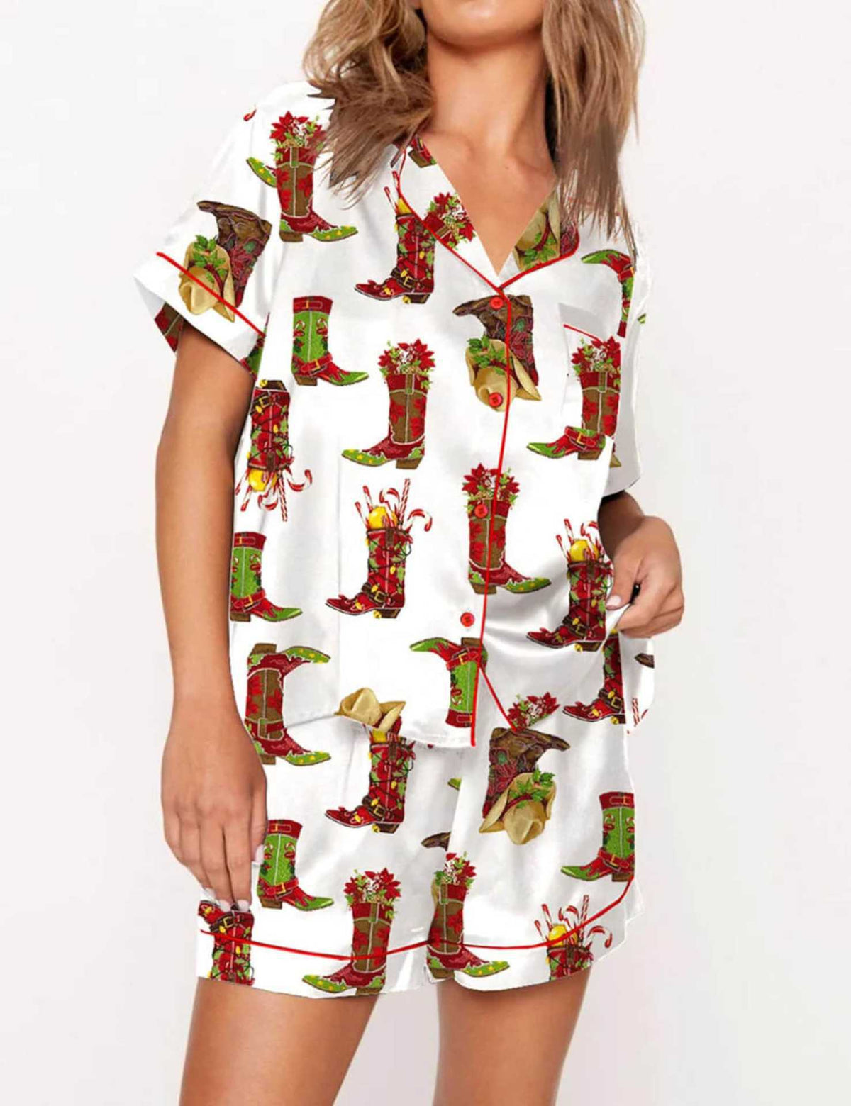 Women's Black Candy Cane Print Christmas Pyjamas
