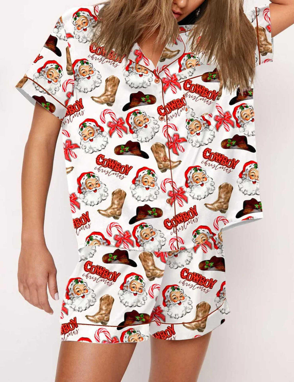 Women's Black Candy Cane Print Christmas Pyjamas