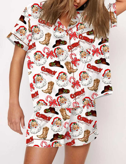 Women's Black Candy Cane Print Christmas Pyjamas