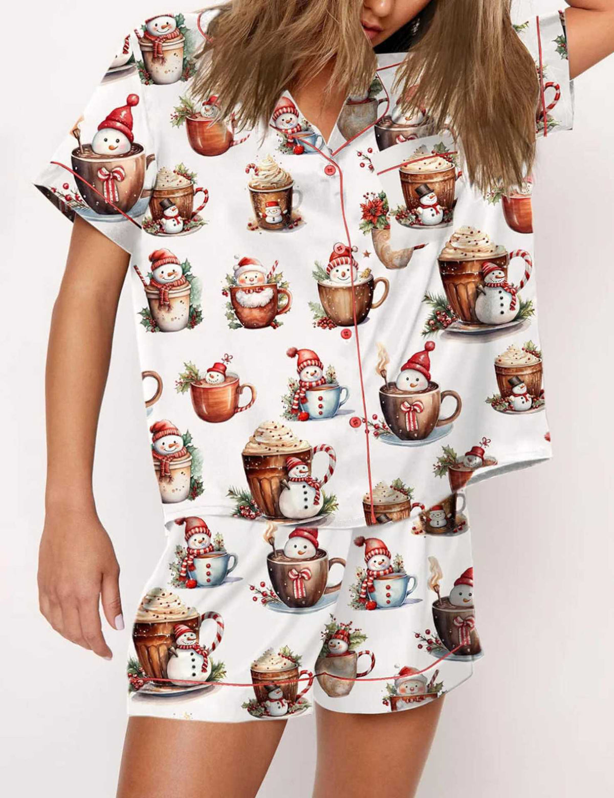 Women's Black Candy Cane Print Christmas Pyjamas