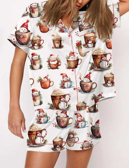 Women's Black Candy Cane Print Christmas Pyjamas