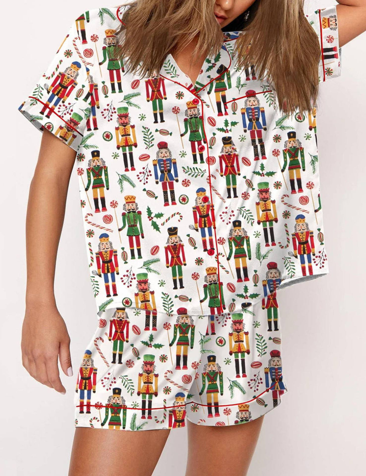 Women's Black Candy Cane Print Christmas Pyjamas