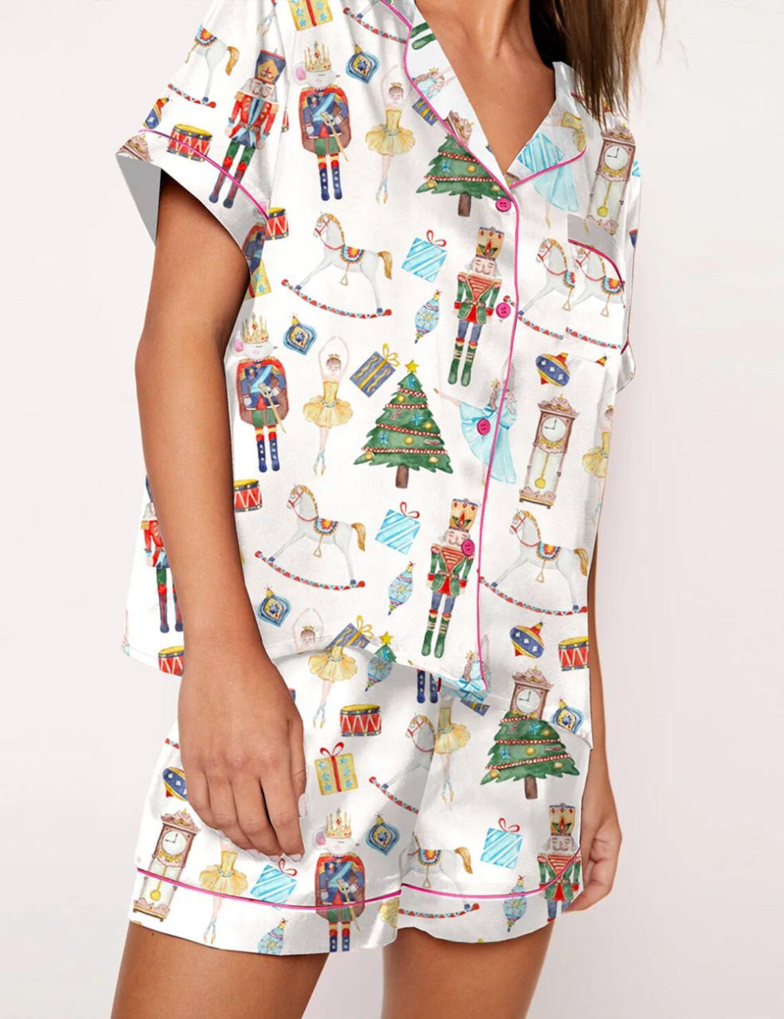 Women's Black Candy Cane Print Christmas Pyjamas