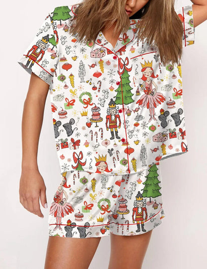 Women's Black Candy Cane Print Christmas Pyjamas