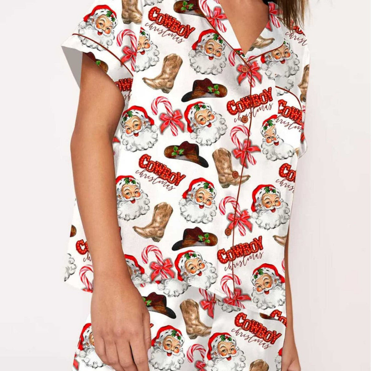Women's Black Candy Cane Print Christmas Pyjamas