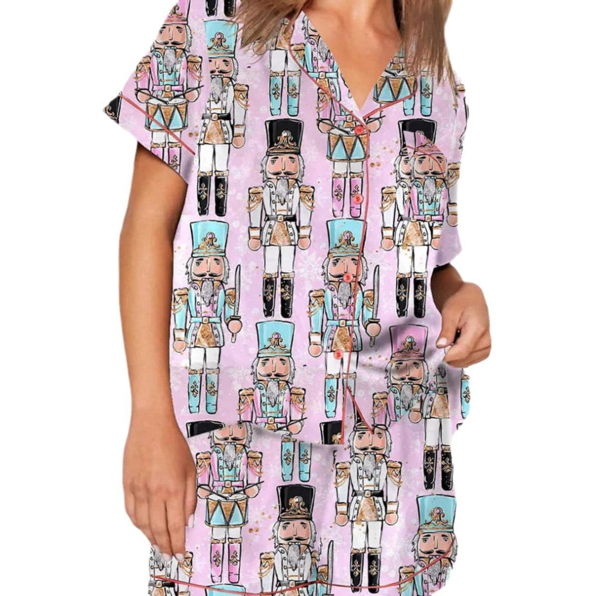 Women's Black Candy Cane Print Christmas Pyjamas
