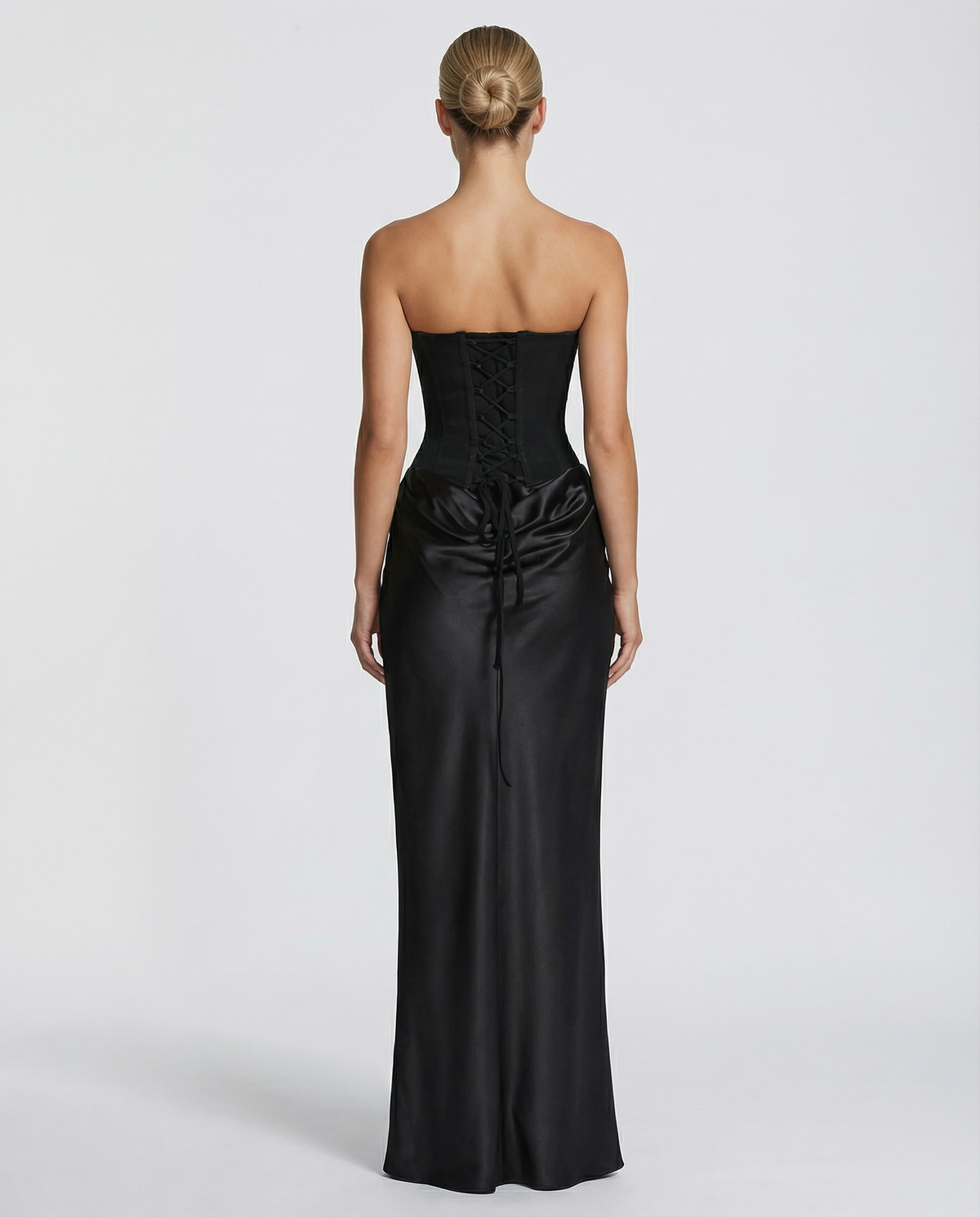 Women's Black Satin Corset Maxi Dress