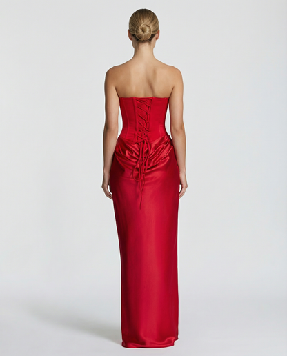 Women's Black Satin Corset Maxi Dress