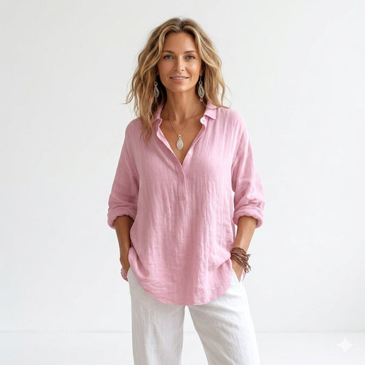 Women's Blush Linen Relaxed Shirt with Effortless Elegance