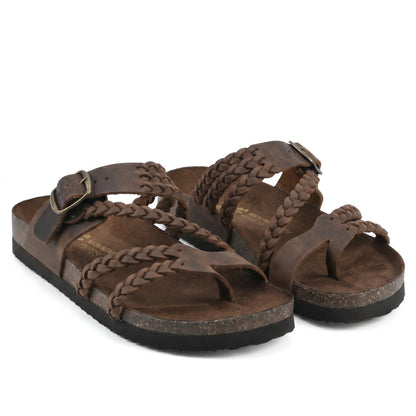 Women's Braided Flat Sandals with Adjustable Buckle Strap