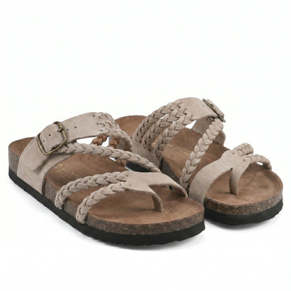 Women's Braided Flat Sandals with Adjustable Buckle Strap