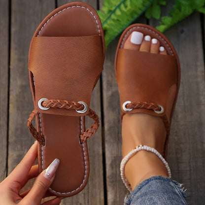 Women's Braided Leather Flat Sandals
