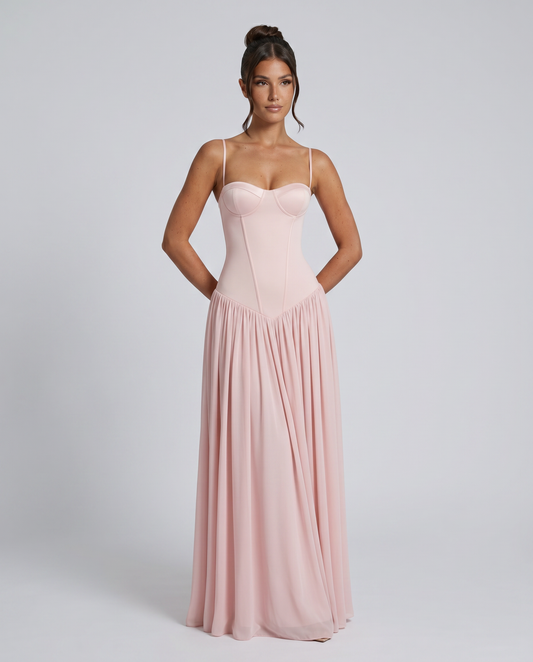 Women's Bustier Corset Boning Structured Maxi Dress