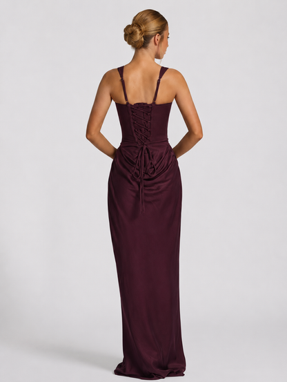 Women's Corset Maxi Dress with Draped Skirt