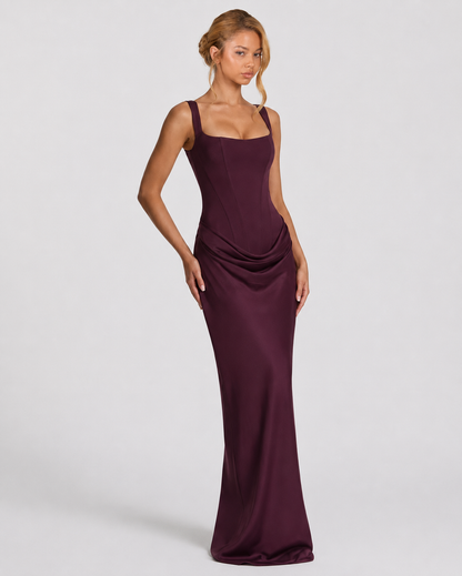 Women's Corset Maxi Dress with Draped Skirt
