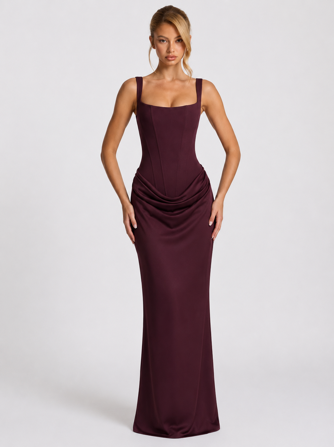 Women's Corset Maxi Dress with Draped Skirt