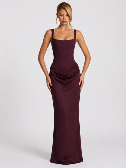 Women's Corset Maxi Dress with Draped Skirt