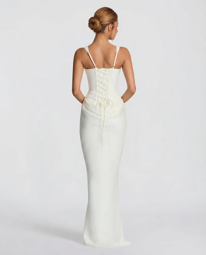 Women's Corset Maxi Dress with Draped Skirt