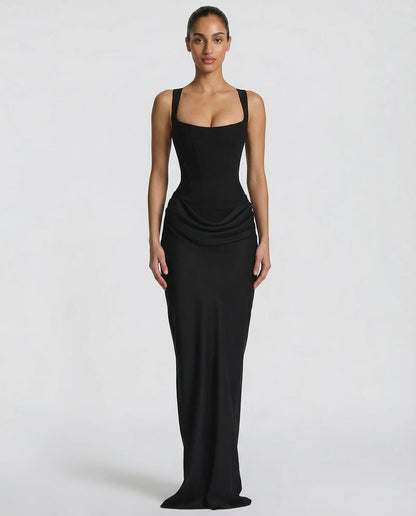 Women's Corset Maxi Dress with Draped Skirt