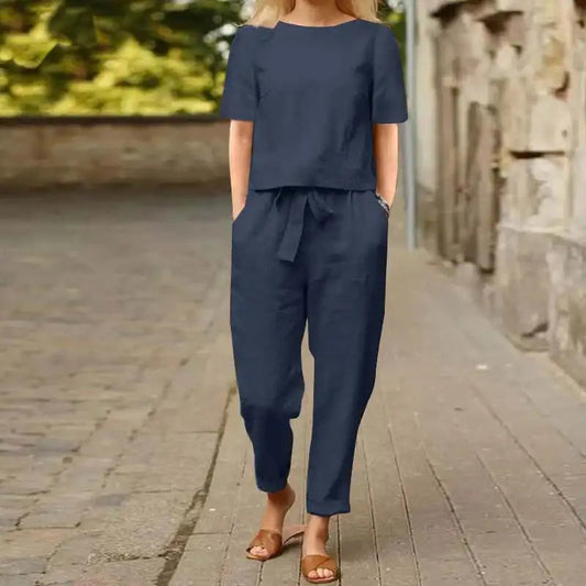 Women's Cropped Tie Waist Two-Piece Set