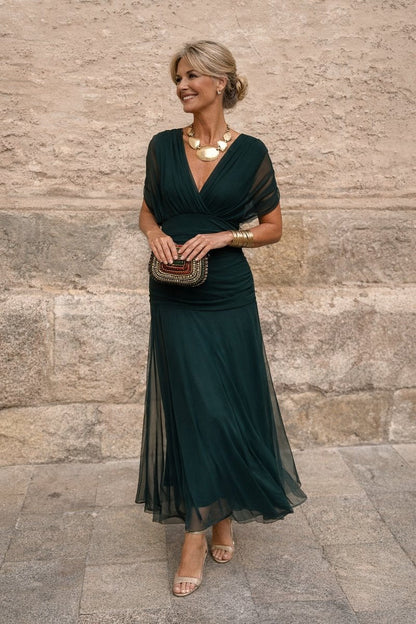 Women's Elegant Chiffon Maxi Summer Dress with V-Neck