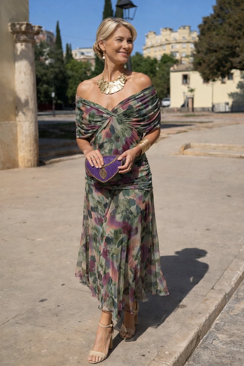 Women's Elegant Chiffon Maxi Summer Dress with V-Neck