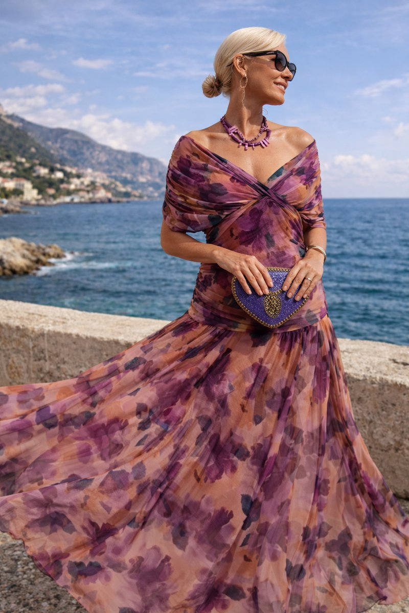 Women's Elegant Chiffon Maxi Summer Dress with V-Neck