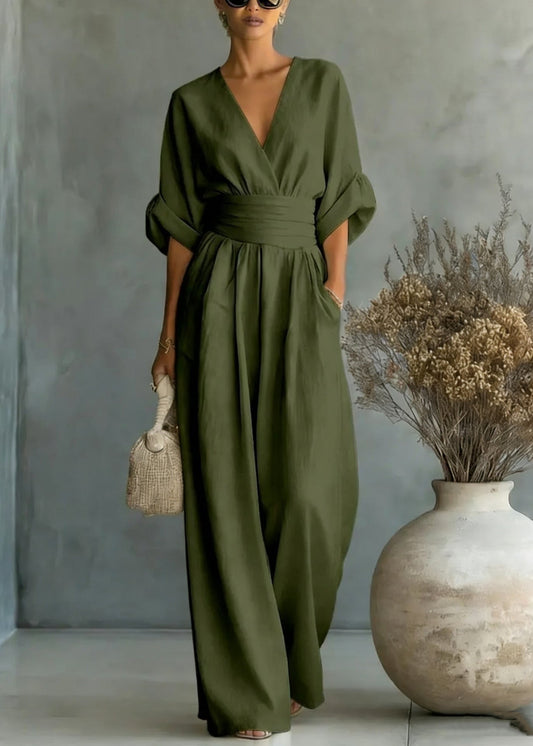 Women's Elegant Wide-Leg Flowy Linen Jumpsuit for Summer