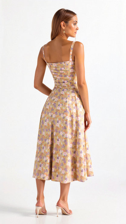 Women's Fitted Midi Dress with Defined Waist