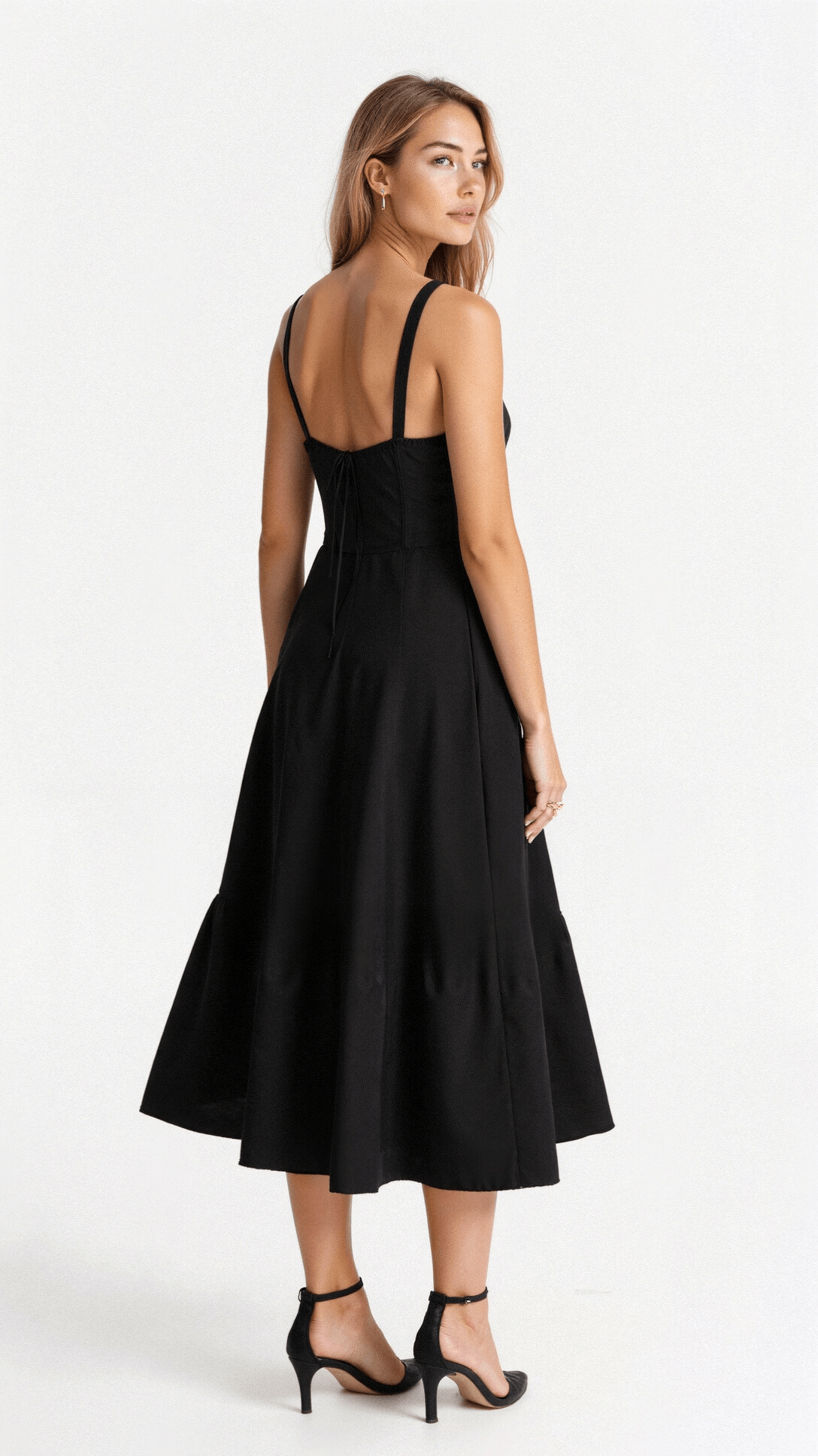 Women's Fitted Midi Dress with Defined Waist